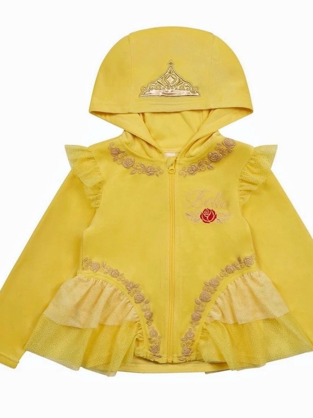 Disney Princess Belle Peplum Zip-Up Hoodie in Yellow NEW size 7/8